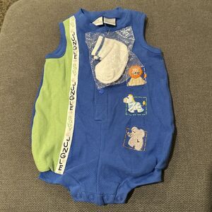 Little Wonders Vintage 3-6 Months Baby Jungle Romper Socks Blue NWOT